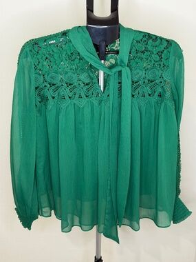 Vici Flowy Top with Lace Detail and Neck Bow